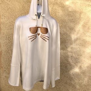 NWT $80 KARL LAGERFIELD HODDIE TOP SZ L KITTY CAT